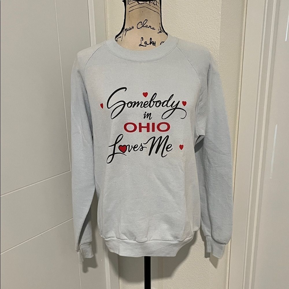 Vintage Somebody In Ohio Loves Me Graphic Gray Pullover Sweatshirt Casual
